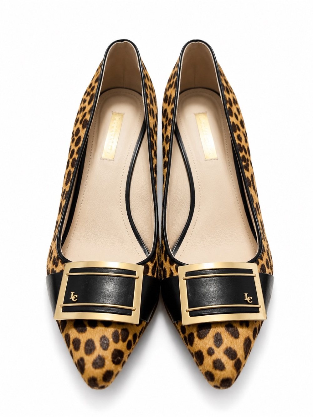 Louise et Cie Leopard Print Pointed Toe Flats Gold Buckle